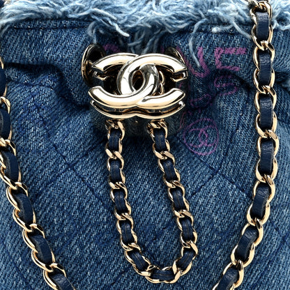 Chanel Denim Quilted Mood Mini Bucket With Chain Blue Multicolor 7 of 9