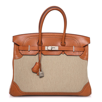 Hermes Barenia Toile Ghillies Birkin 35 Fauve 1 of 16