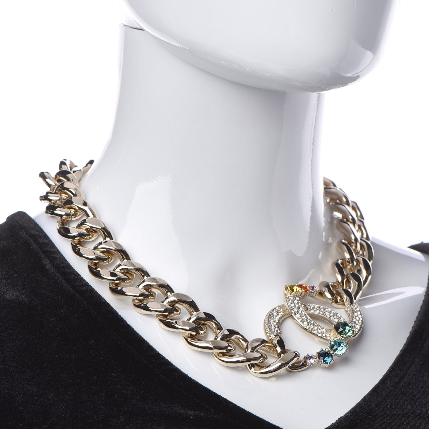 Chain Crystal Over The Rainbow CC Choker Necklace Gold Multicolor