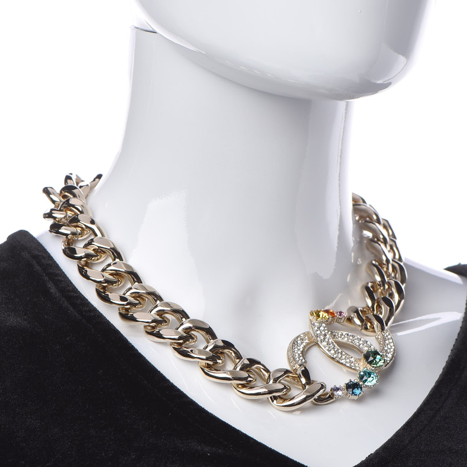Chanel Chain Crystal Over The Rainbow CC Choker Necklace Gold Multicolor 2 of 7