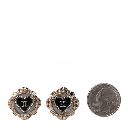 Chanel Resin Crystal Quilted CC Heart Earrings Gold Black 2 of 4