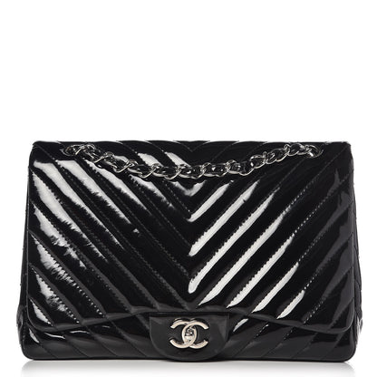 Chanel Patent Chevron Quilted Jumbo Single Flap Black 1 of 12