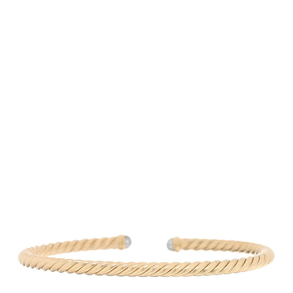 David Yurman 18K Yellow Gold Diamond 4mm Cable Flex Cuff Bracelet 2 of 3