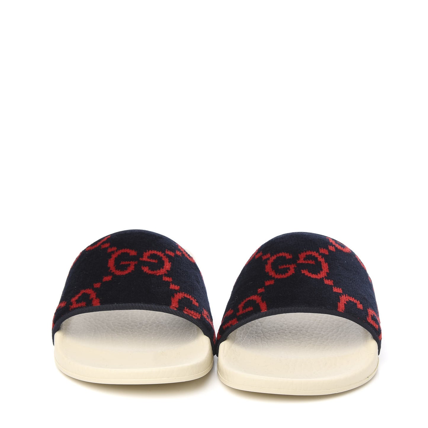 Velvet GG Monogram Slide Sandals 38 Blue Red