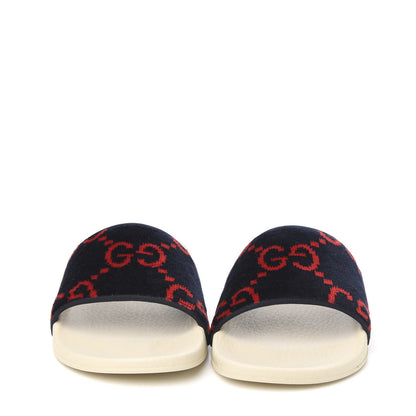 Gucci Velvet GG Monogram Slide Sandals 38 Blue Red 2 of 8