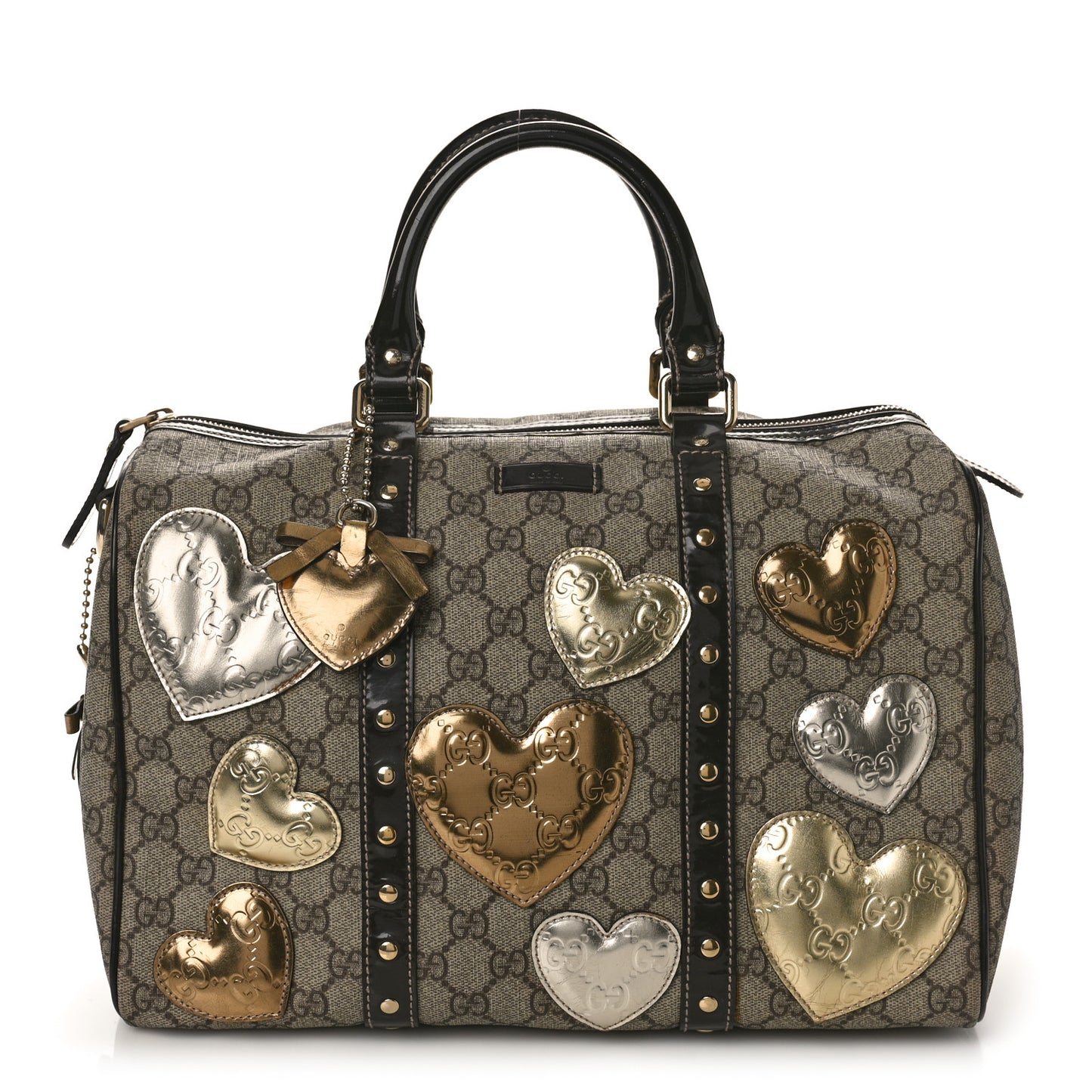 Monogram Guccissima Hearts Studded Medium Joy Boston Dark Brown