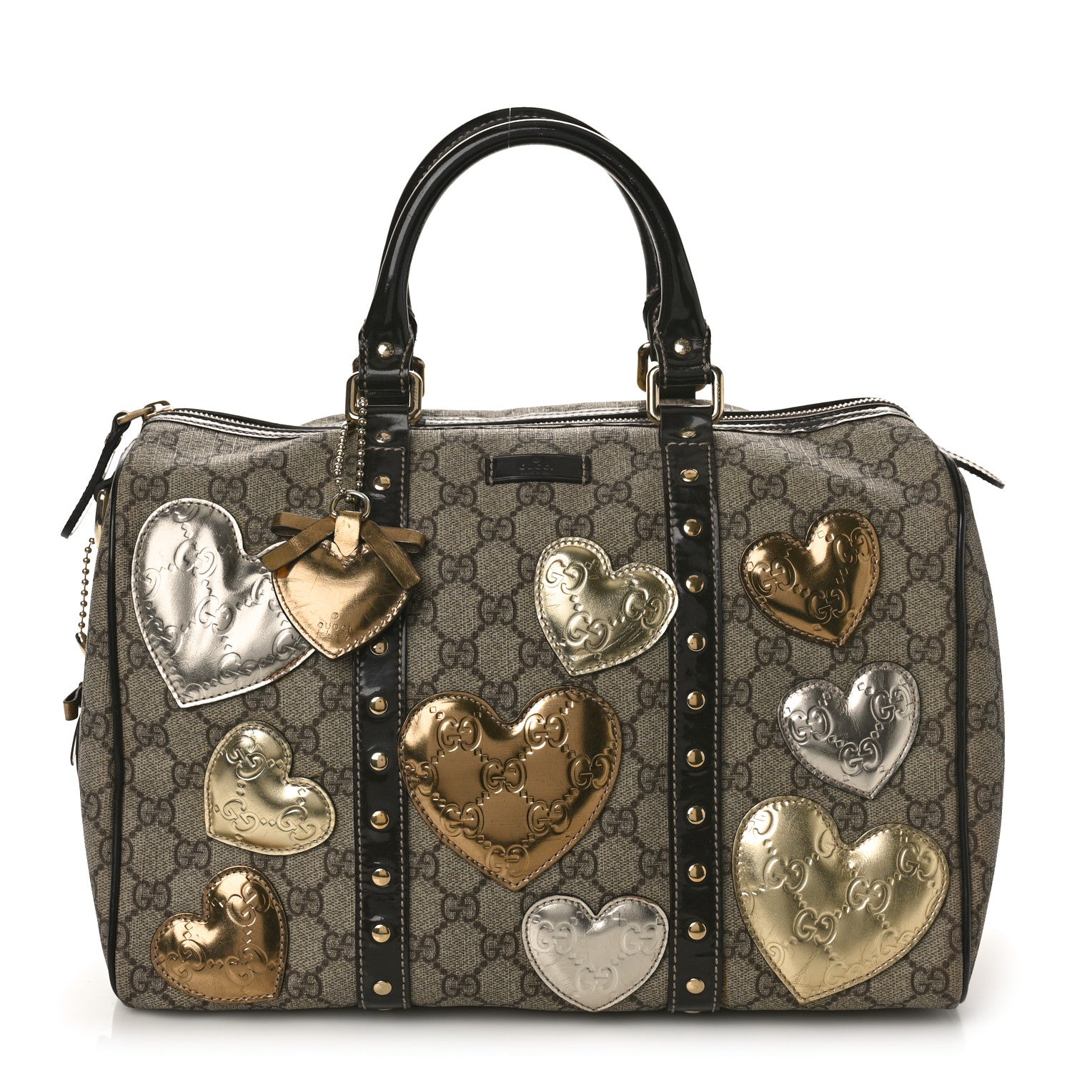 Gucci Monogram Guccissima Hearts Studded Medium Joy Boston Dark Brown 1 of 12