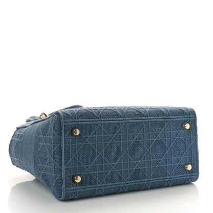 Christian Dior Canvas Embroidered Cannage Medium Lady D-Lite Denim Blue 4 of 11