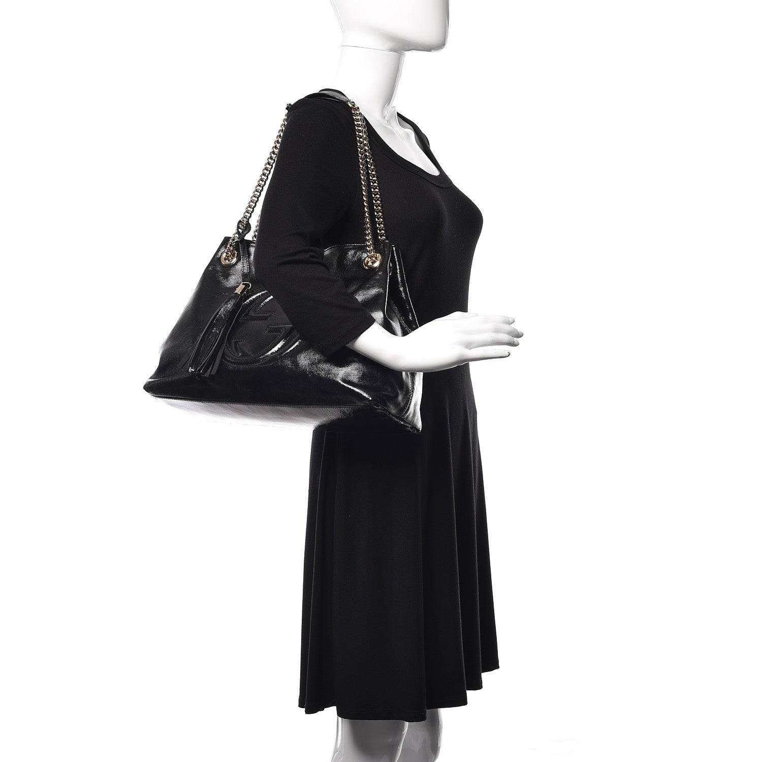 Gucci Patent Medium Soho Chain Shoulder Bag Black 2 of 9