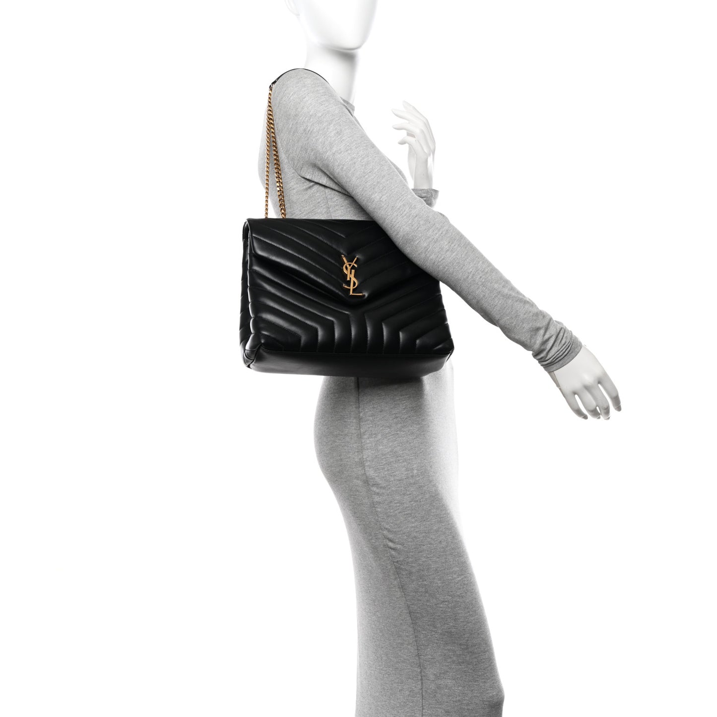 Calfskin Y Quilted Monogram Medium Loulou Chain Satchel Black