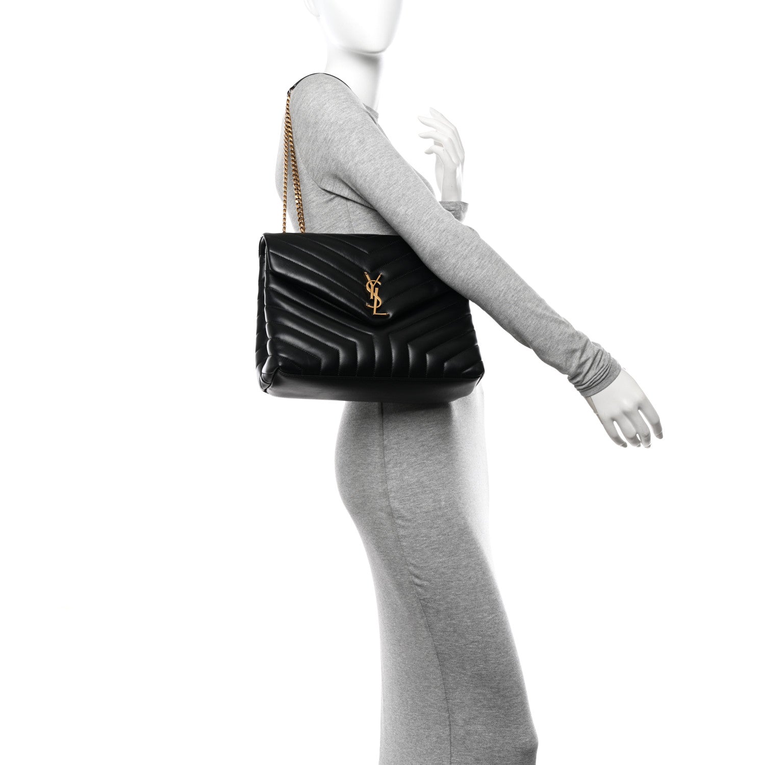 Saint Laurent Calfskin Y Quilted Monogram Medium Loulou Chain Satchel Black 2 of 10