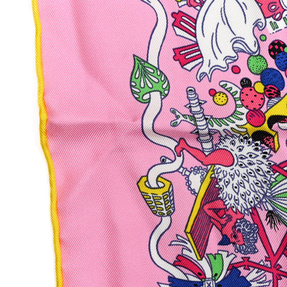 Hermes Silk La Folle Parade Scarf 90 Rose White Multicolor 8 of 8