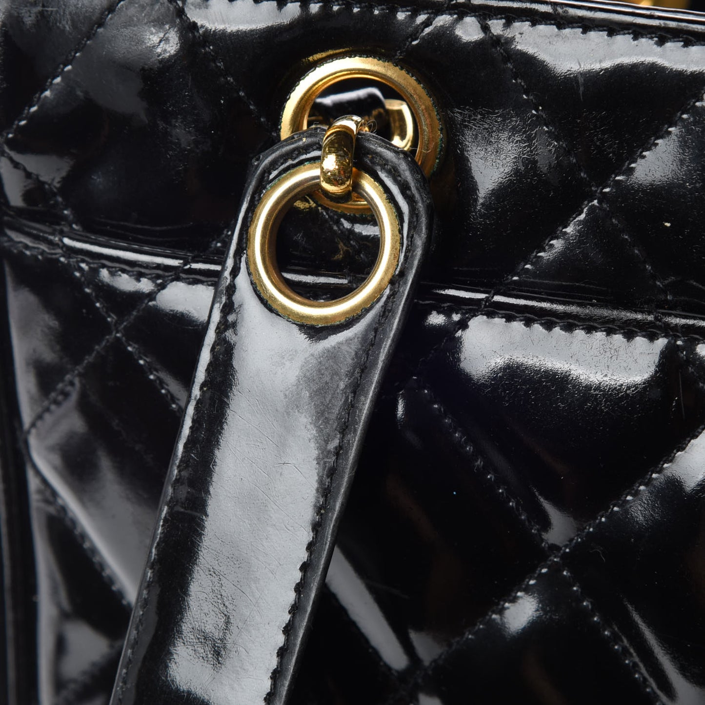 Patent Quilted Shoulder Bag Black