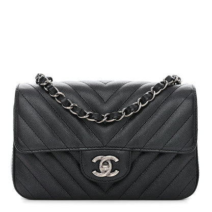 Chanel Metallic Caviar Chevron Quilted Mini Rectangular Flap Black 1 of 10