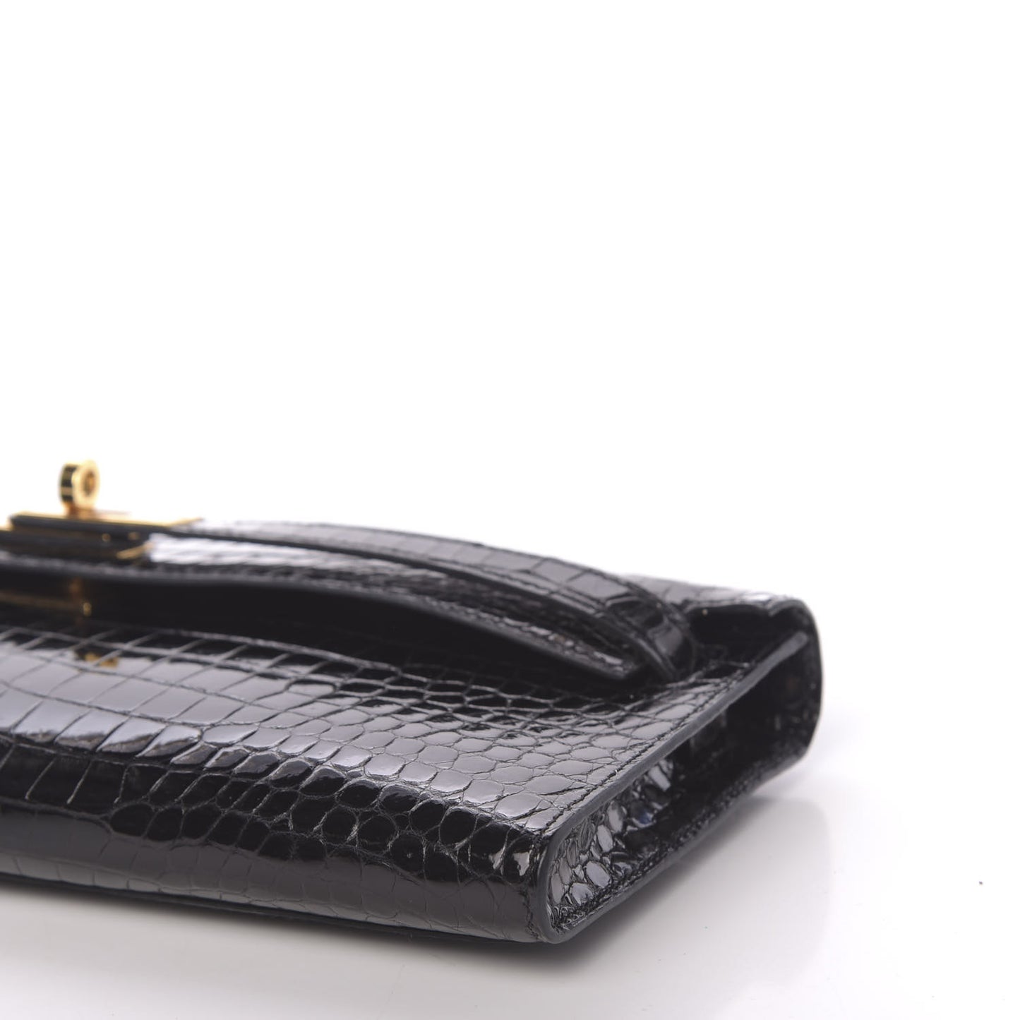 Shiny Porosus Crocodile Kelly Cut Pochette Black