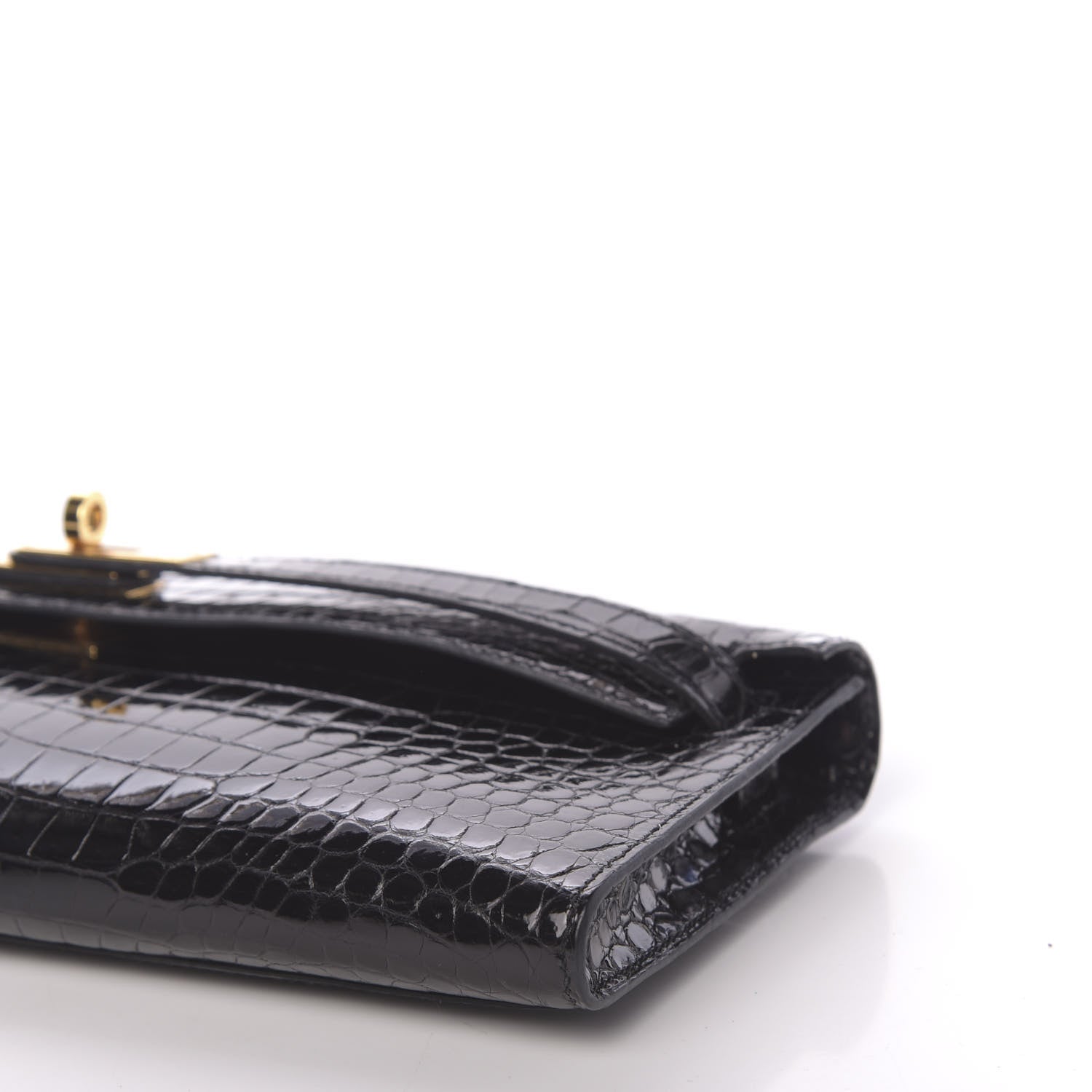 Hermes Shiny Porosus Crocodile Kelly Cut Pochette Black 11 of 31