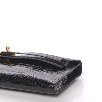Hermes Shiny Porosus Crocodile Kelly Cut Pochette Black 11 of 31