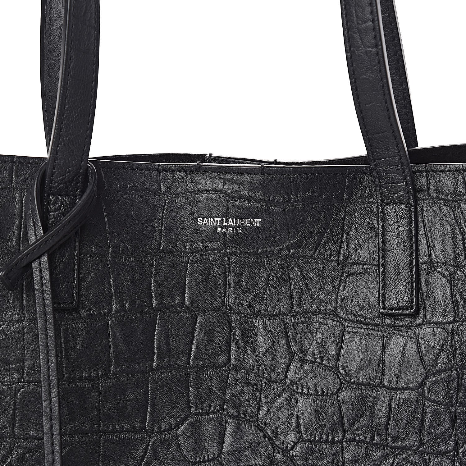 Saint Laurent Calfskin Crocodile Embossed Large Shopper Tote Black 9 of 12