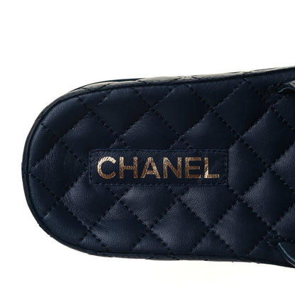 Chanel Lambskin Quilted CC Mules Sandals 37 Navy Blue 5 of 5