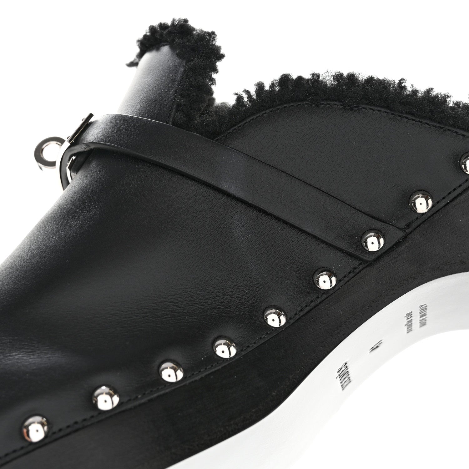 Hermes Calfskin Woolskin Carlotta Mules 41 Black 9 of 12