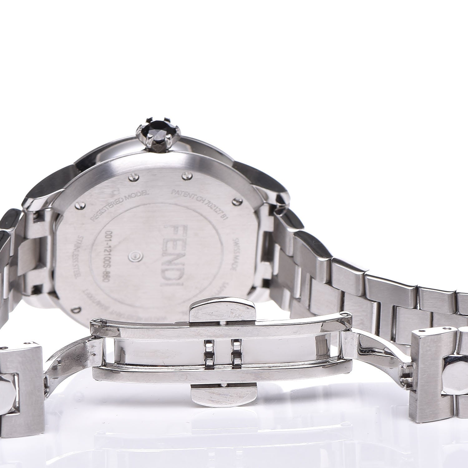 Fendi Stainless Steel Mother of Pearl Topaz Spinel 33mm Ishine Rotating Gem Quartz Watch Black 8 of 9
