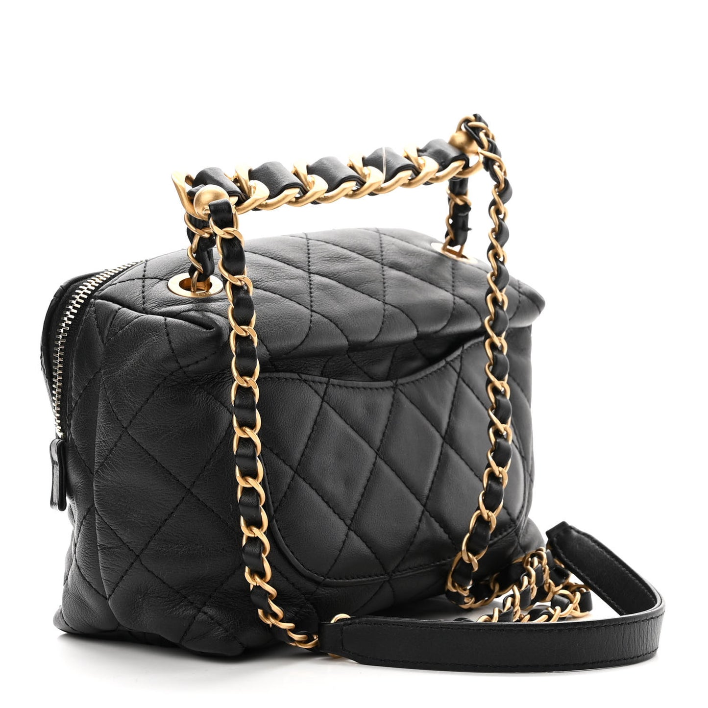 Calfskin Quilted Mini Bowling Bag Black