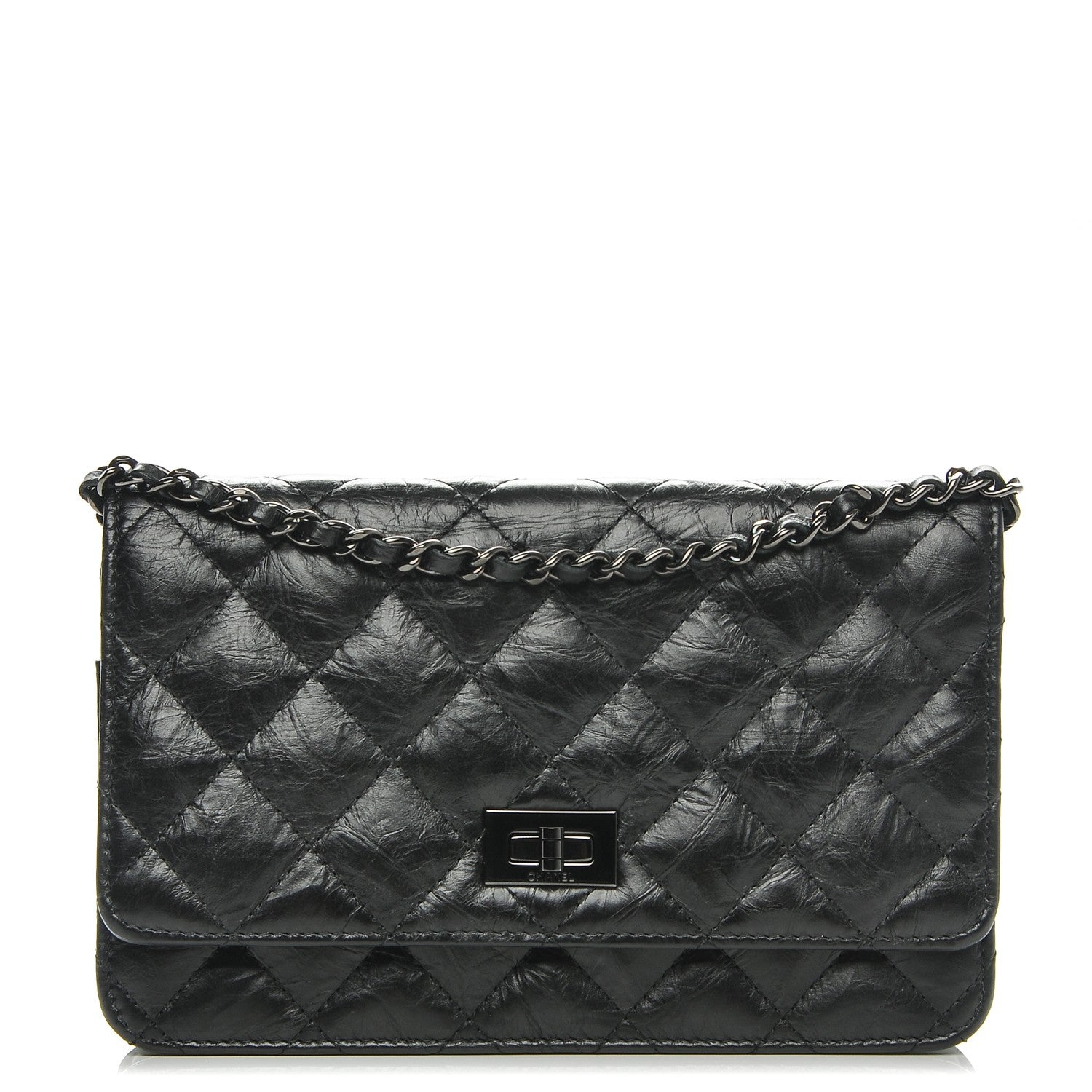 Chanel Aged Calfskin Quilted Reissue Wallet On Chain WOC Black 1 of 8