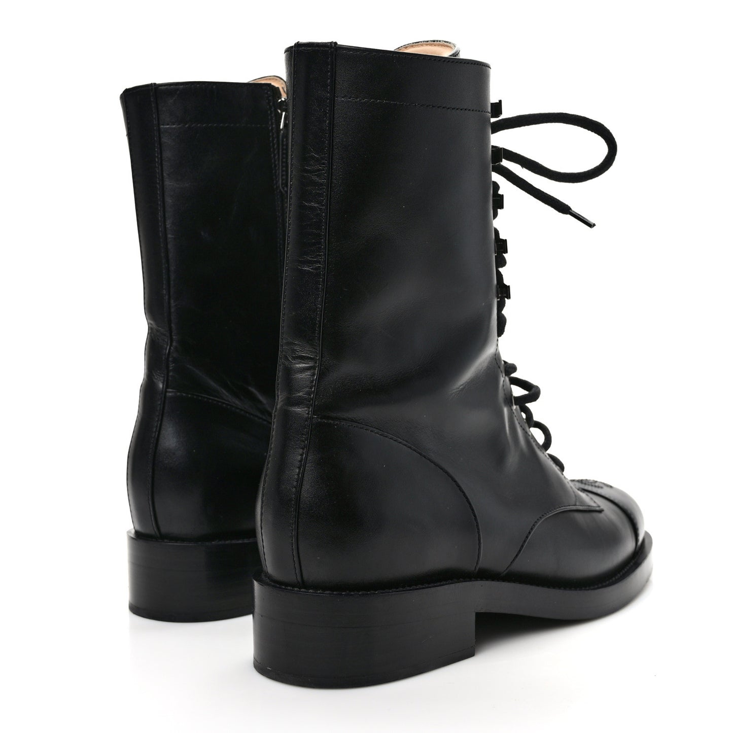 Calfskin Lace Up Combat Boots 41 Black