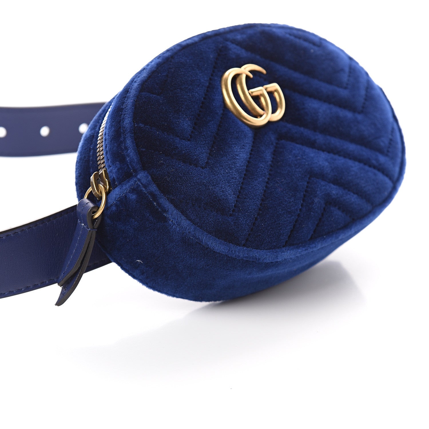 Gucci Velvet Matelasse GG Marmont Belt Bag 85 34 Cobalt Blue 7 of 8