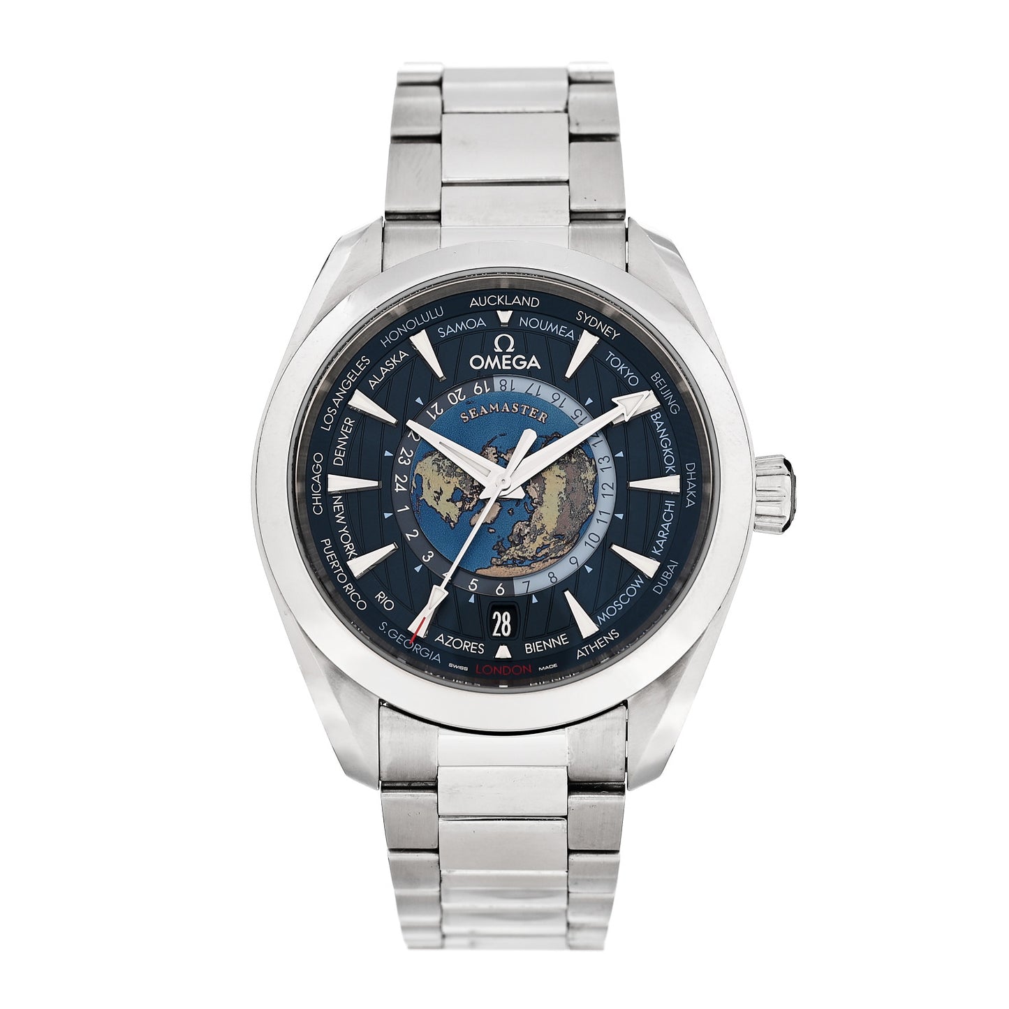 Stainless Steel 43mm Seamaster Aqua Terra World Time Chronometer Automatic Watch Blue 220.10.43.22.03.001