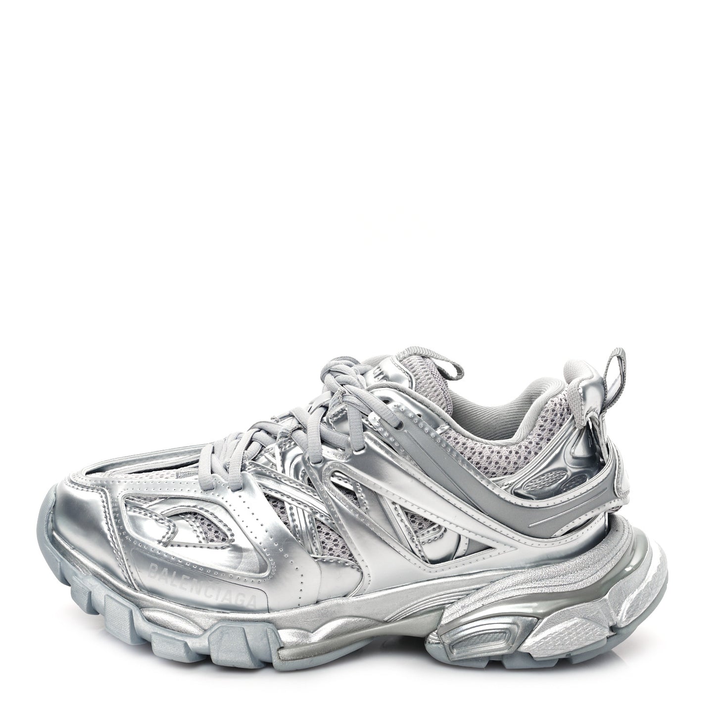 Metallic Calfskin Mesh Nylon Womens Track Sneakers 36 Silver