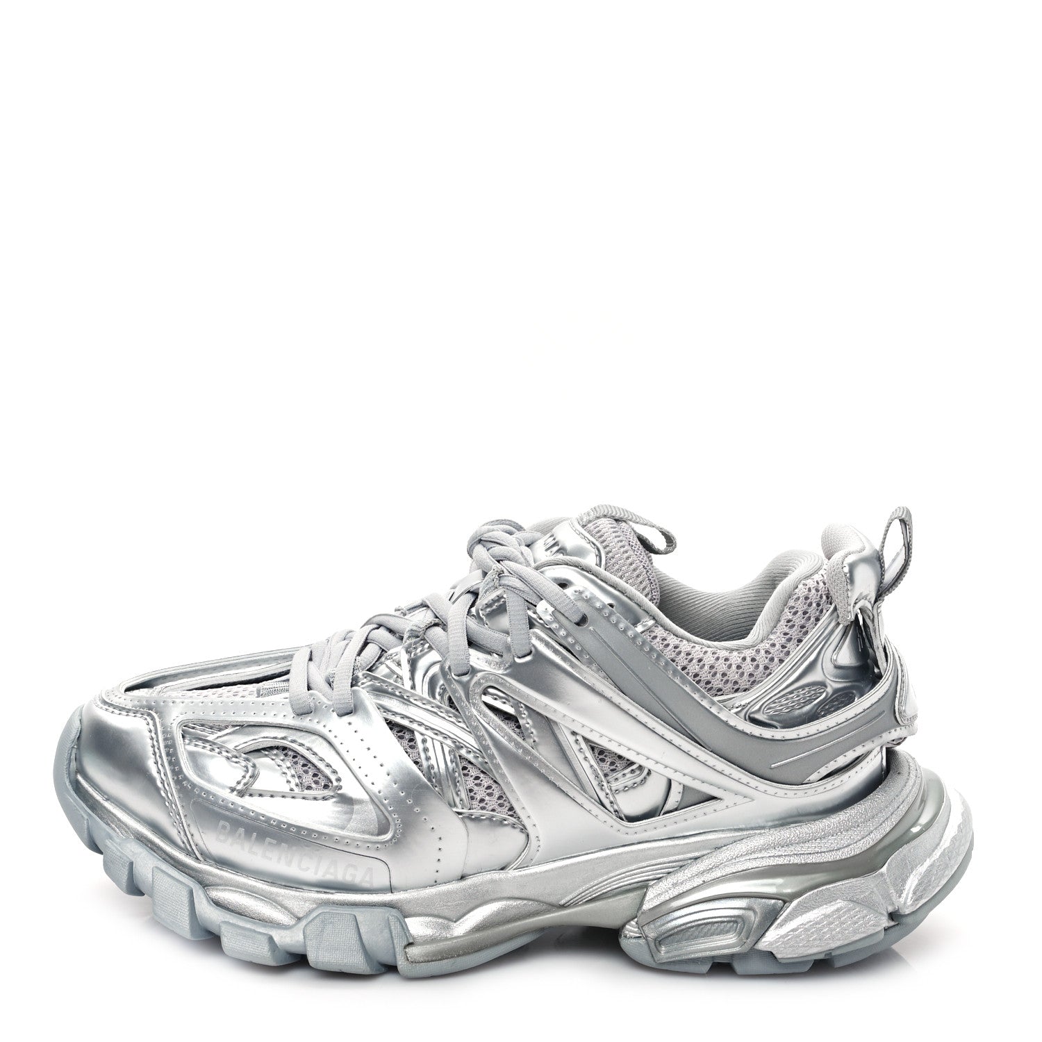 Balenciaga Metallic Calfskin Mesh Nylon Womens Track Sneakers 36 Silver 1 of 10