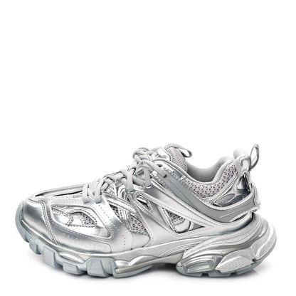 Balenciaga Metallic Calfskin Mesh Nylon Womens Track Sneakers 36 Silver 1 of 10