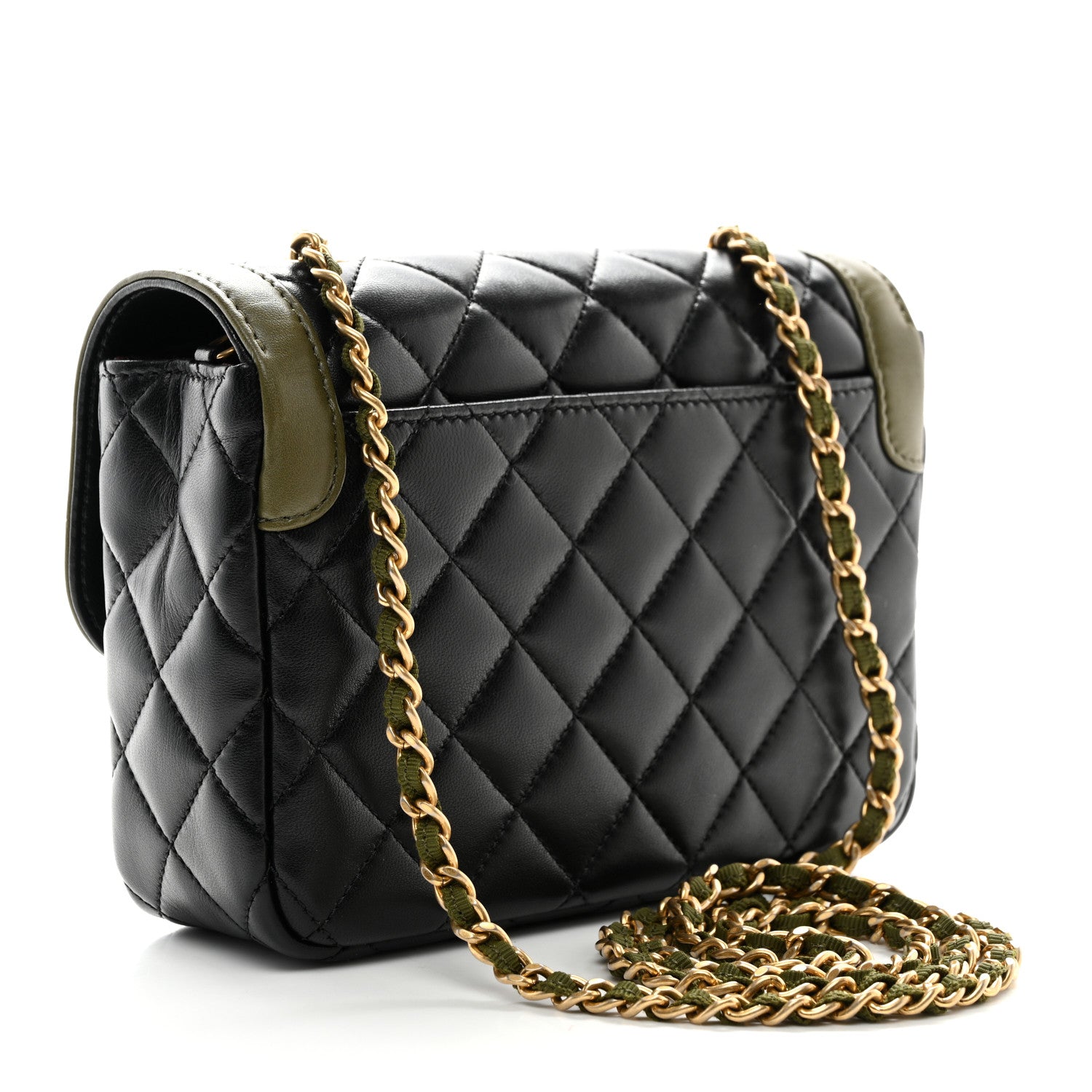 Chanel Lambskin Mini Square Flap Black Khaki 3 of 10