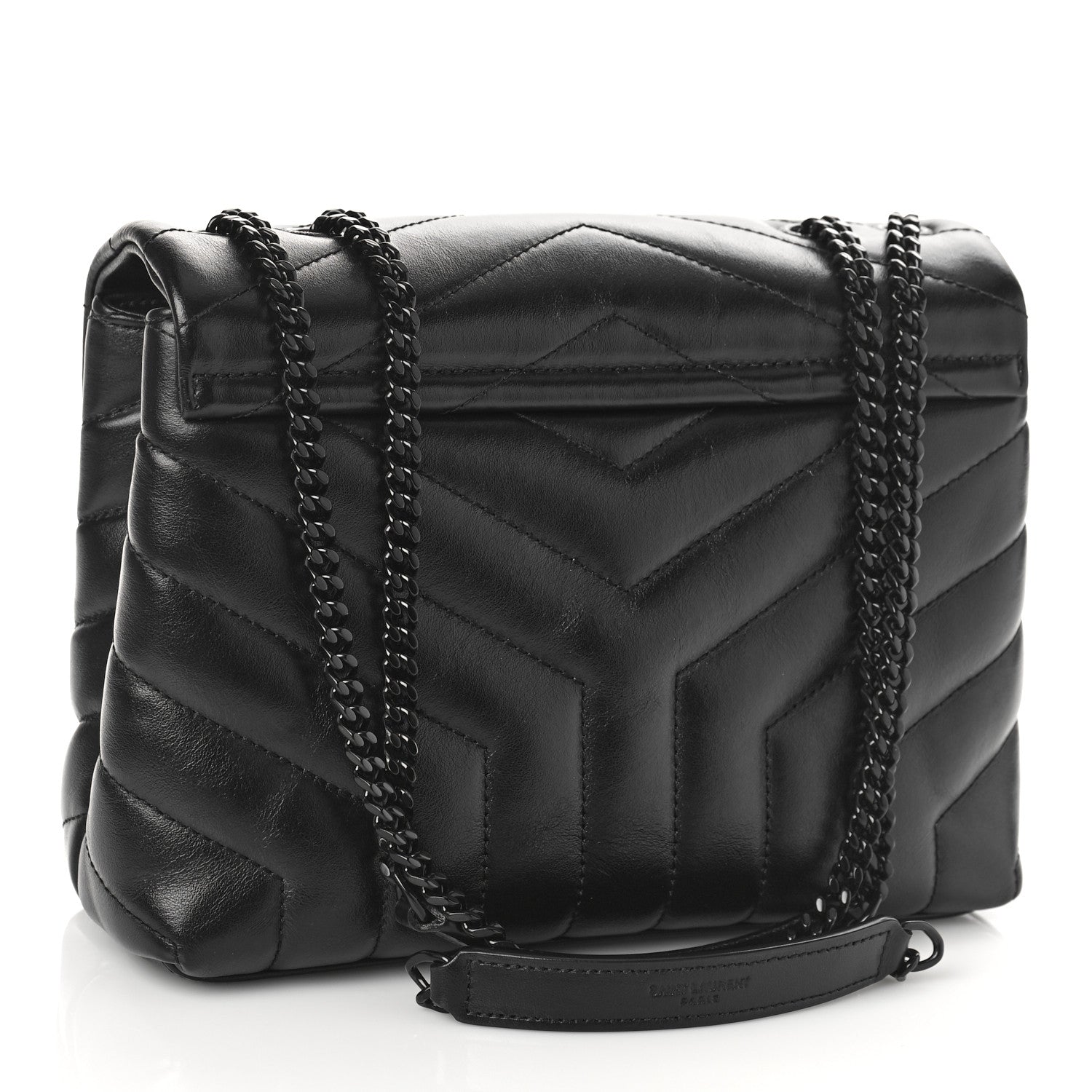 Saint Laurent Calfskin Y Quilted Monogram Monochrome Small Loulou Chain Satchel Black 3 of 9