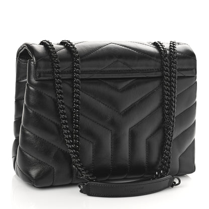 Saint Laurent Calfskin Y Quilted Monogram Monochrome Small Loulou Chain Satchel Black 3 of 9