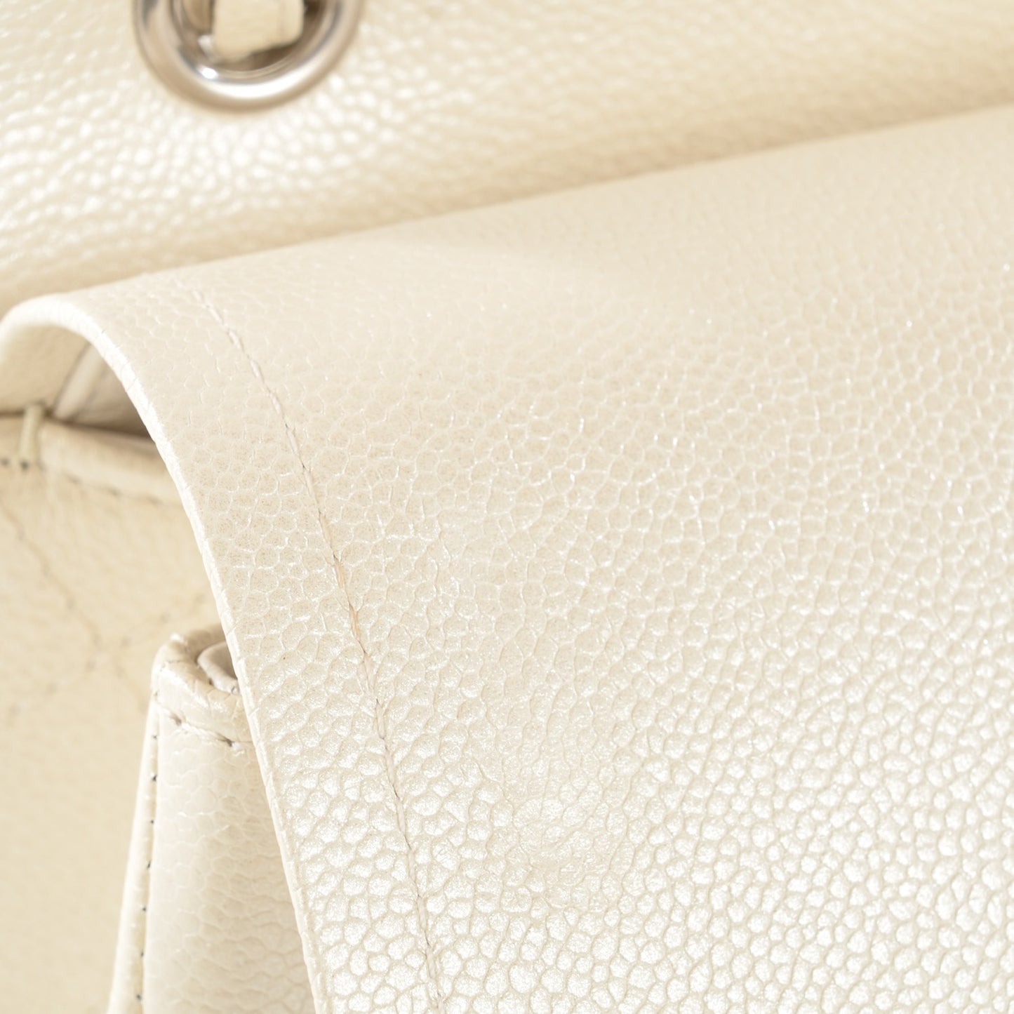 Pearly Caviar Quilted Jumbo Double Flap Dark White