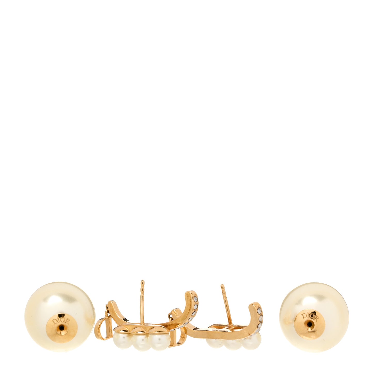 Pearl Crystal Tribales CD Pendant Earrings Gold
