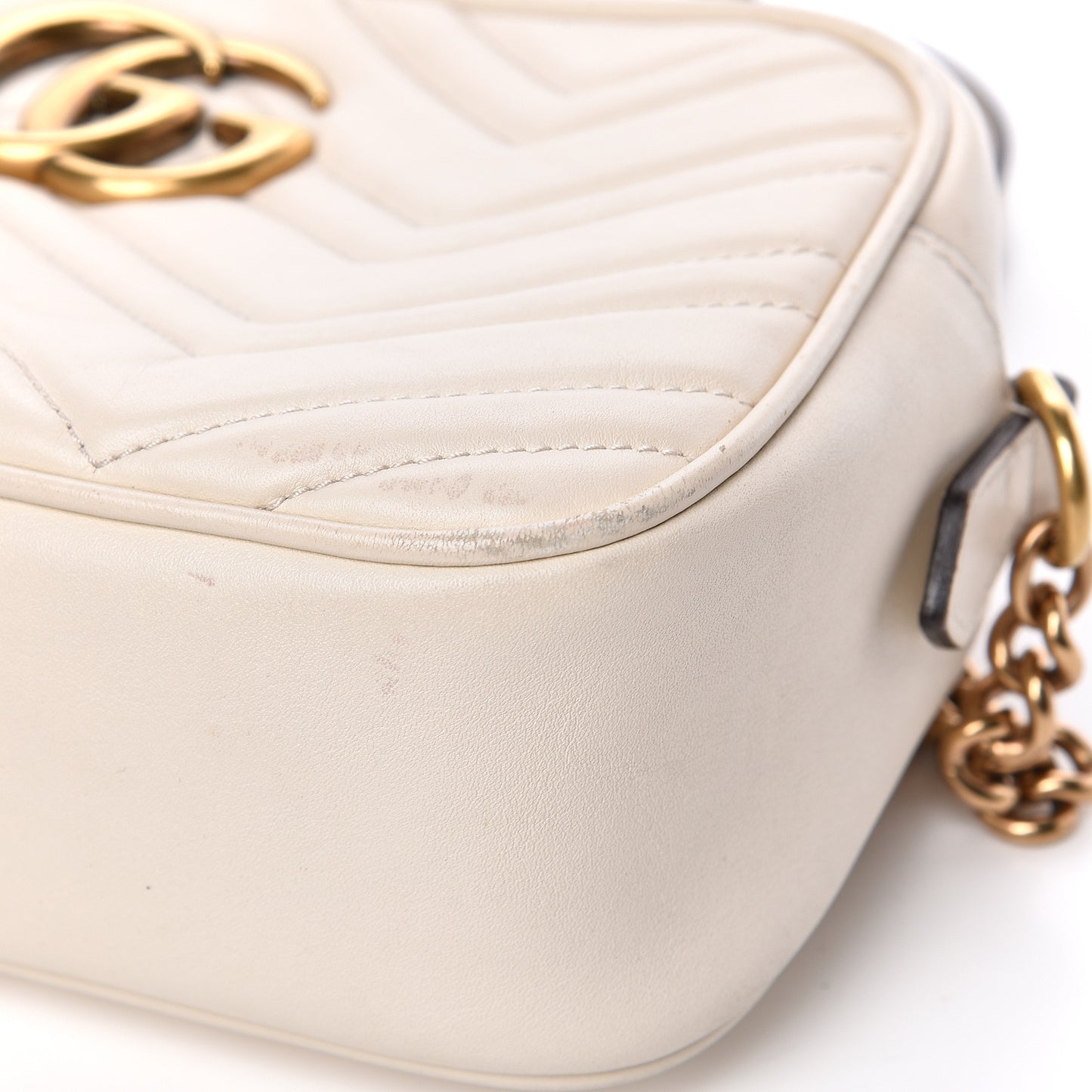 Calfskin Matelasse Small GG Marmont Chain Shoulder Bag White