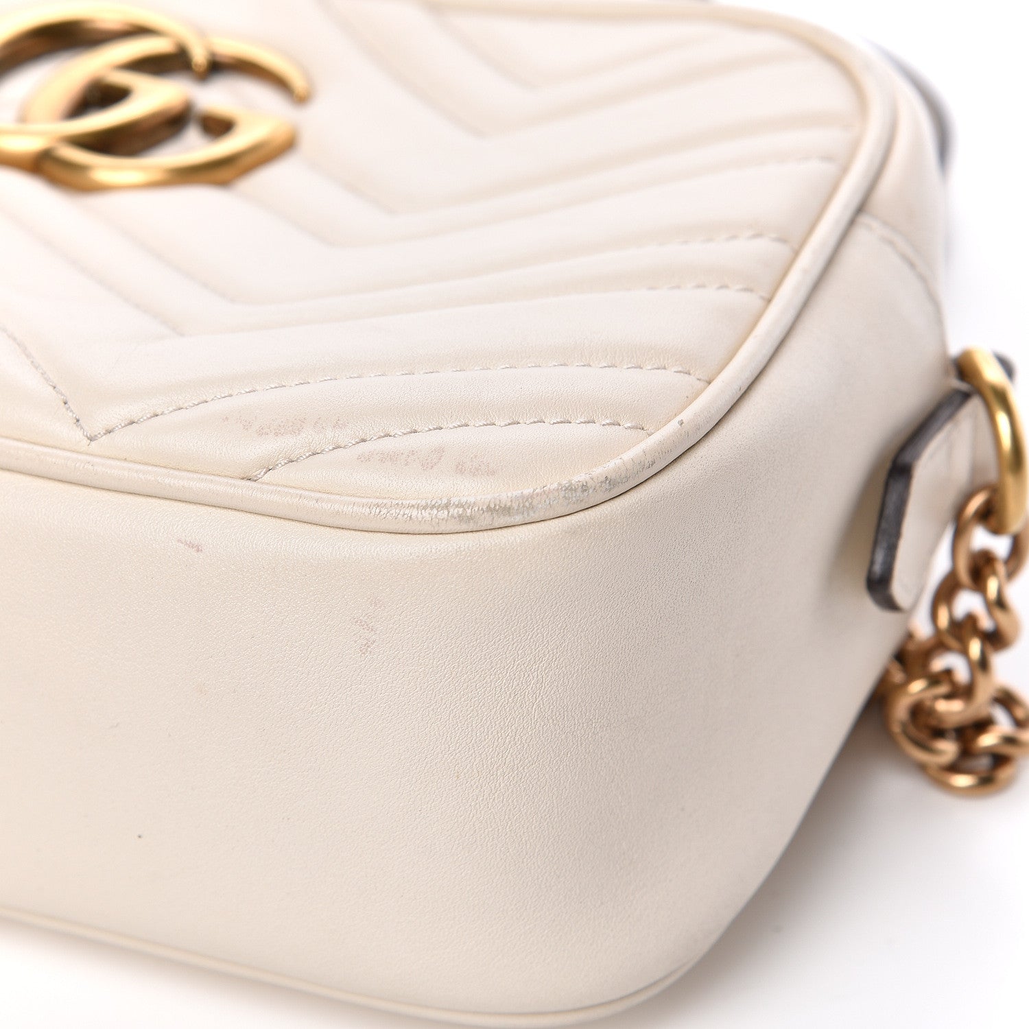 Gucci Calfskin Matelasse Small GG Marmont Chain Shoulder Bag White 11 of 14