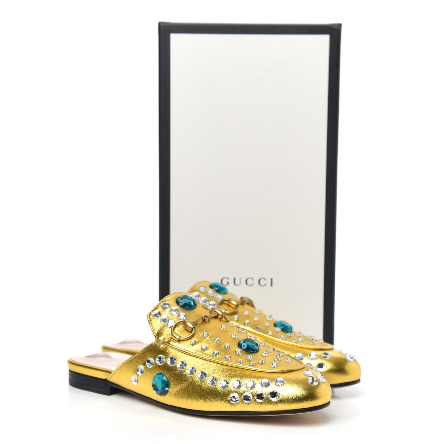 Metallic Nappa Crystal Womens Princetown Slippers 37 Gold