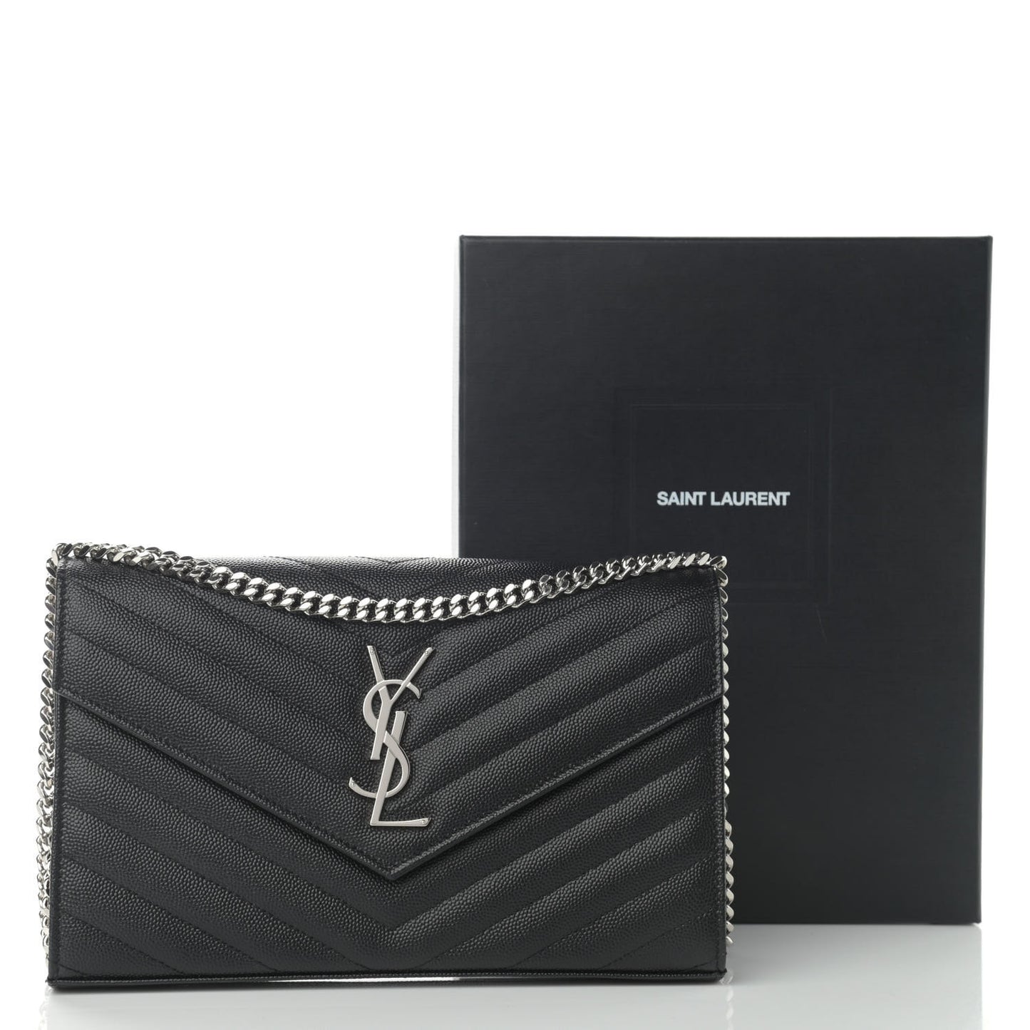 Grain De Poudre Matelasse Chevron Monogram Chain Wallet Black
