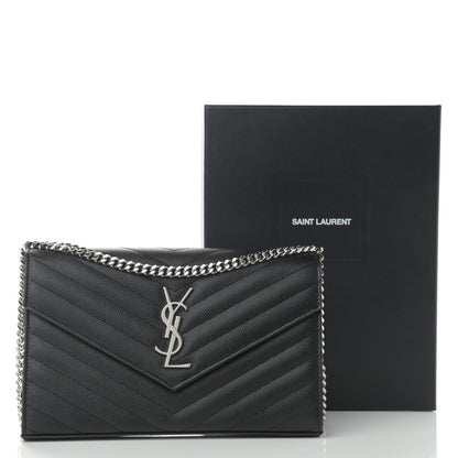 Saint Laurent Grain De Poudre Matelasse Chevron Monogram Chain Wallet Black 11 of 11