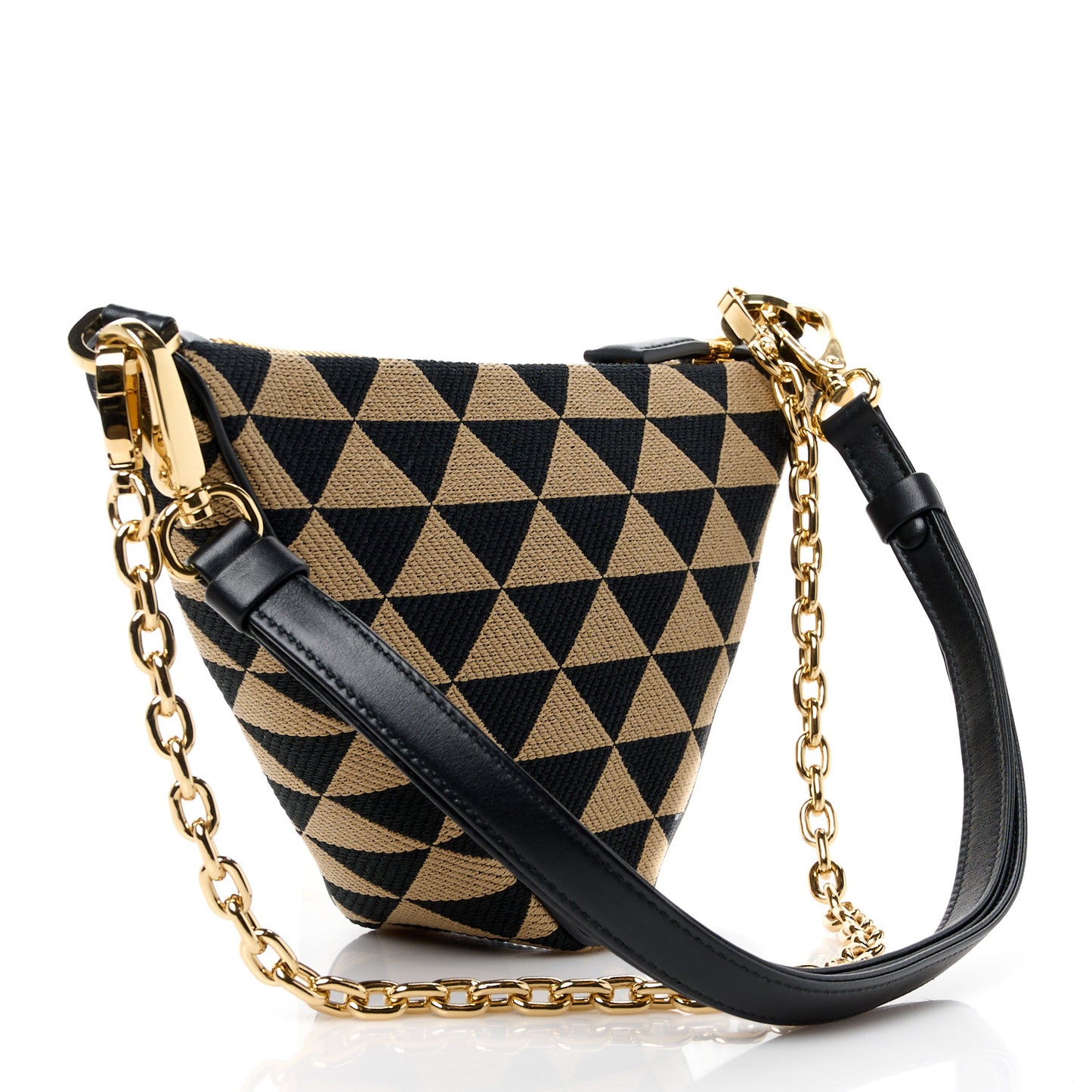Jacquard Calfskin Triangolo Symbole Embroidered Mini Triangle Double Bag Black Corda