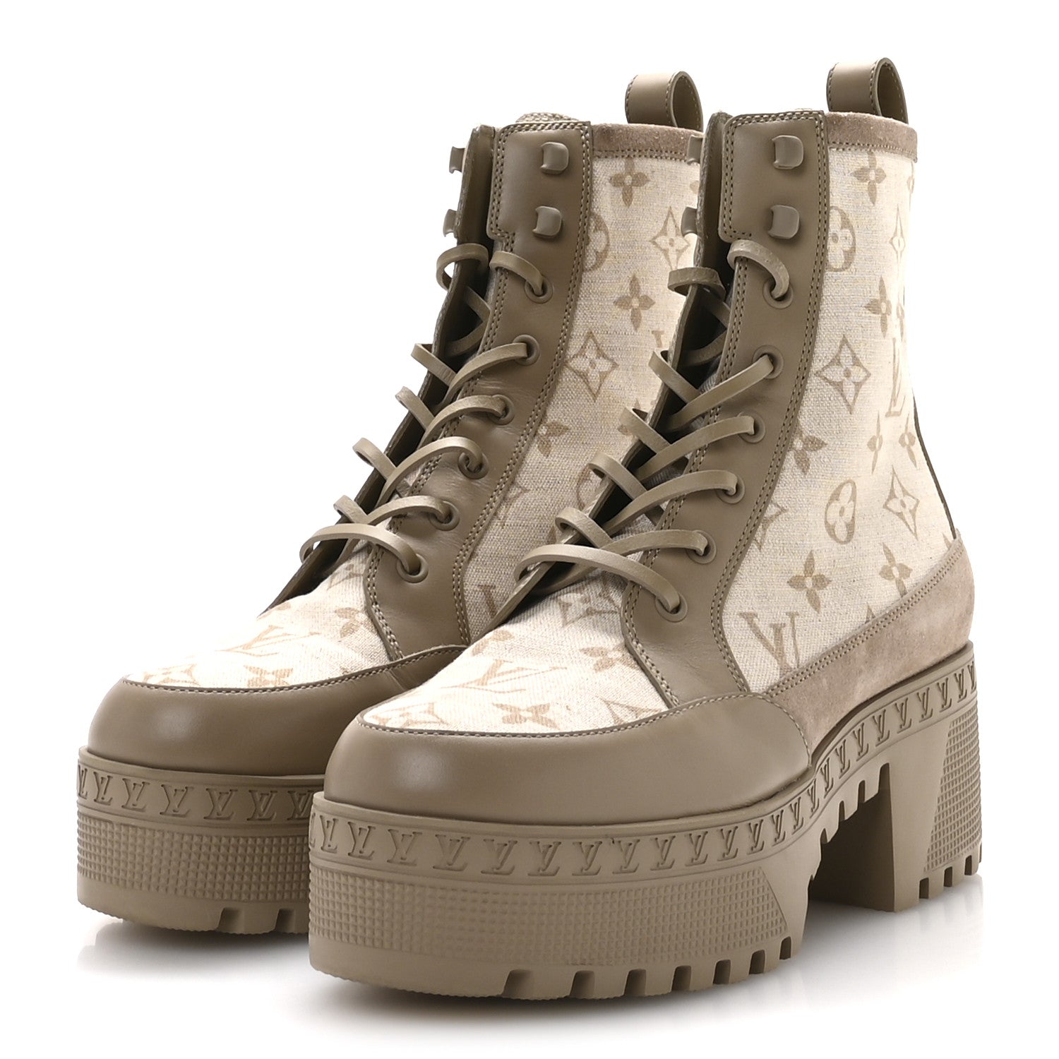Louis Vuitton Suede Calfskin Laureate Platform Desert Boots 38.5 Beige 4 of 9