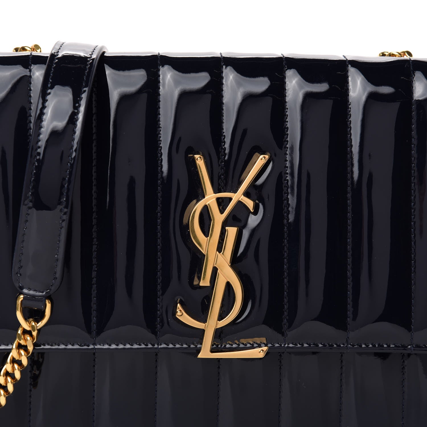 Saint Laurent Patent Calfskin Matelasse Monogram Vicky Chain Wallet Blue 9 of 9