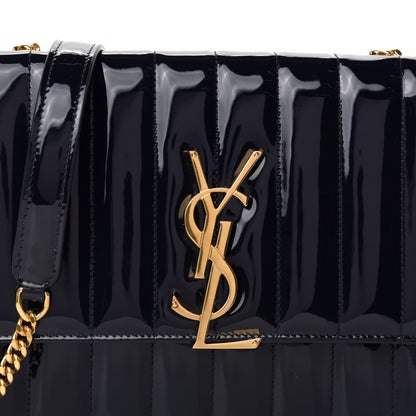 Saint Laurent Patent Calfskin Matelasse Monogram Vicky Chain Wallet Blue 9 of 9