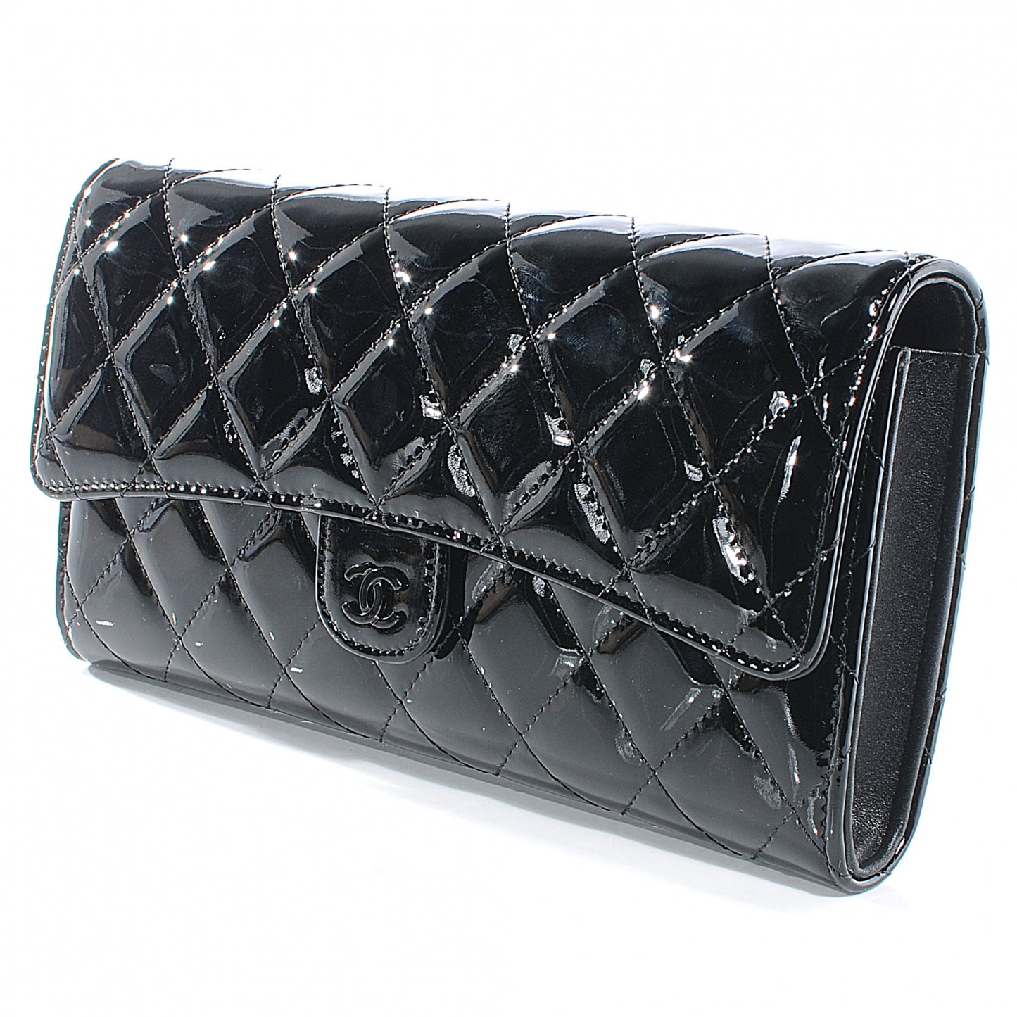 Patent Quilted Travel Wallet Black