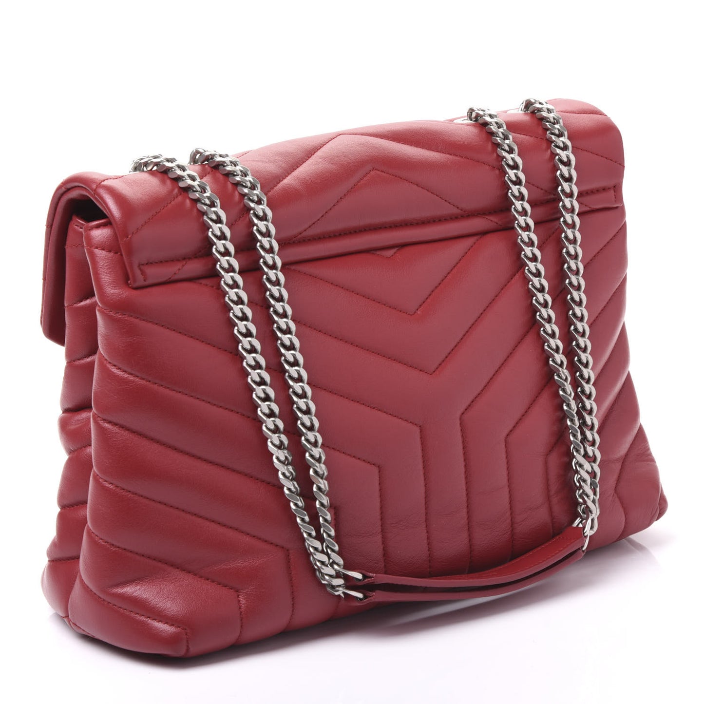 Calfskin Y Quilted Monogram Medium Loulou Chain Satchel Lipstick Red