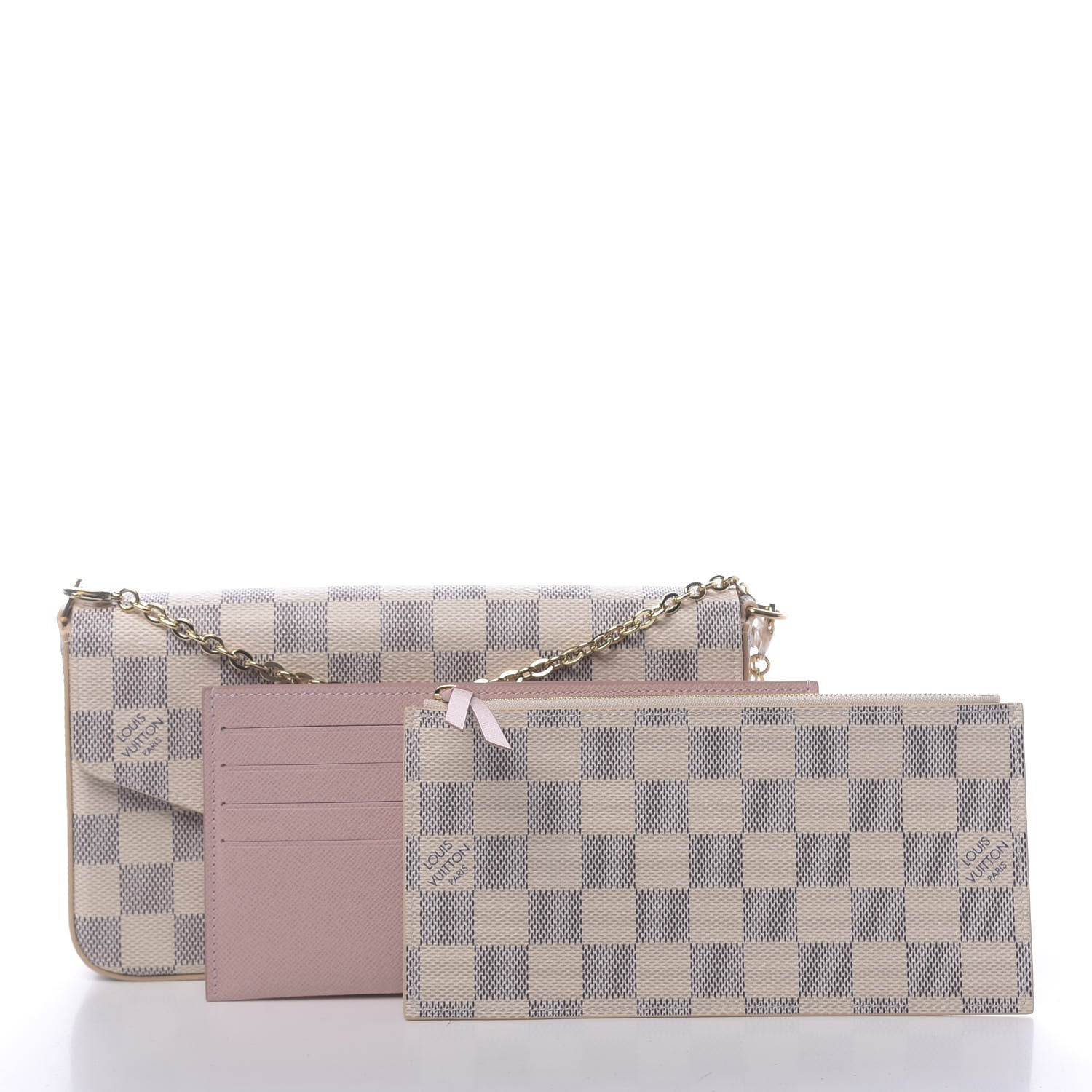 Louis Vuitton Damier Azur Pochette Felicie Chain Wallet Rose Ballerine 3 of 10